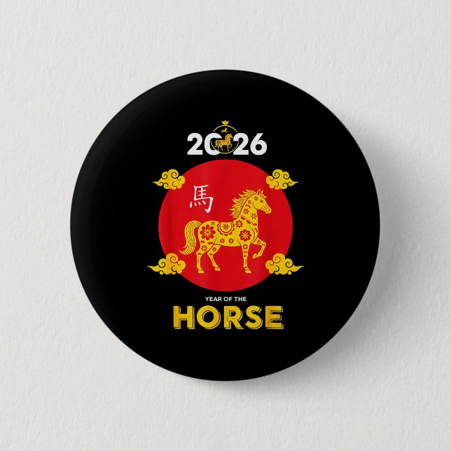Bóton Redondo 5.08cm Happy Chinese New Year 2026 Year Of The Horse  (Frente)
