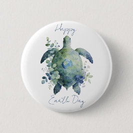 Bóton Redondo 5.08cm Happy Earth Day Turtle Design