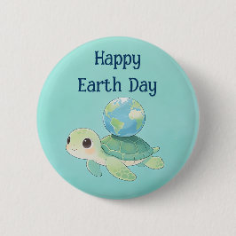 Bóton Redondo 5.08cm Happy Earth Day Turtle with Globe