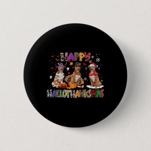 Bóton Redondo 5.08cm Happy Hallothanksmas Pitbull Dog Halloween C