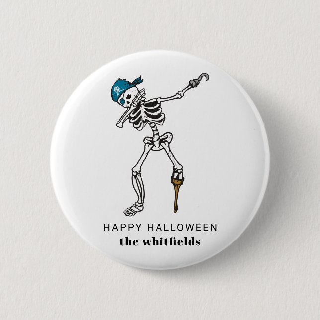 Bóton Redondo 5.08cm Happy Halloween Skeleton Pirate Dabbing Family (Frente)