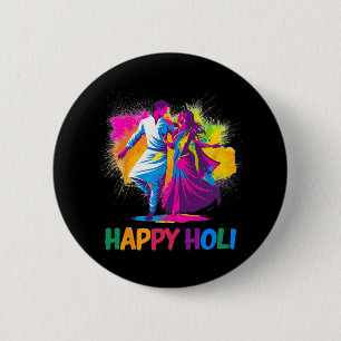 Bóton Redondo 5.08cm Happy Holi Festival Indian Colors Primavera Dance 