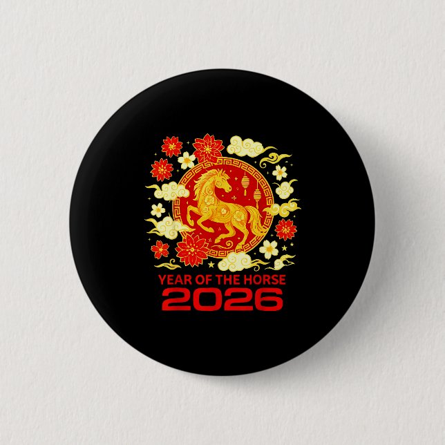 Bóton Redondo 5.08cm Happy New Year 2026 Chinese New Year Horse Zodiac  (Frente)