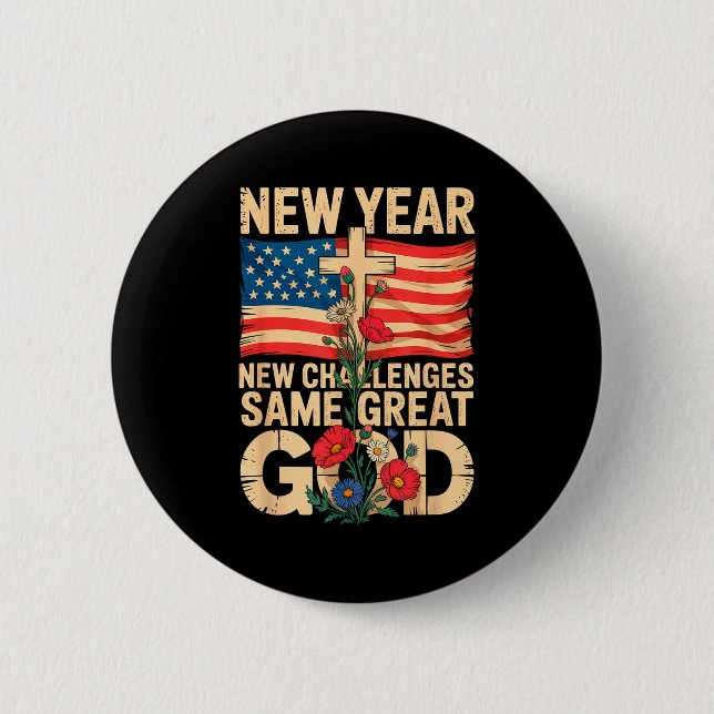 Bóton Redondo 5.08cm Happy New Year 2026 Christian Challenges Same Grea (Frente)