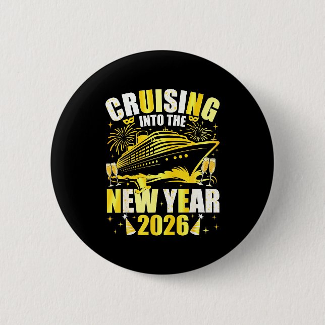 Bóton Redondo 5.08cm Happy New Year 2026 Cruising Into The New Year 202 (Frente)
