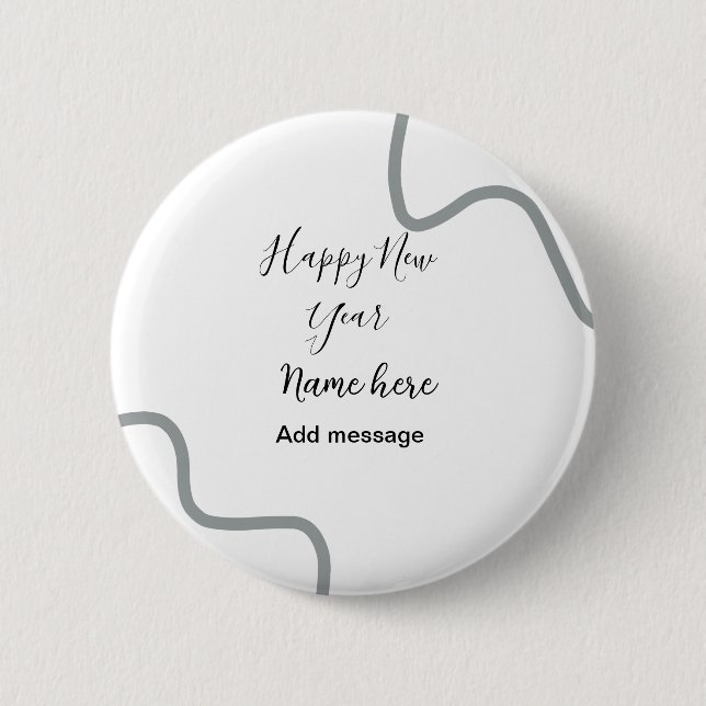 Bóton Redondo 5.08cm Happy new year name message gray simple holiday  (Frente)