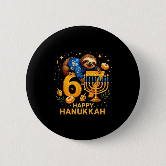 Bóton Redondo 5.08cm Happy Six Seven Hanukkah Funny Meme Menorah Sloth  (Frente)