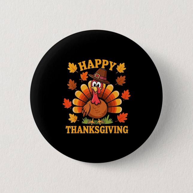 Bóton Redondo 5.08cm Happy Thanksgiving Turkey Family Dinner Thanksgivi (Frente)