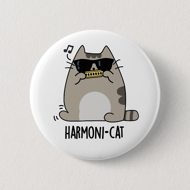 Bóton Redondo 5.08cm Harmoni-cat Funny Harmonica Cat Pun (Frente)