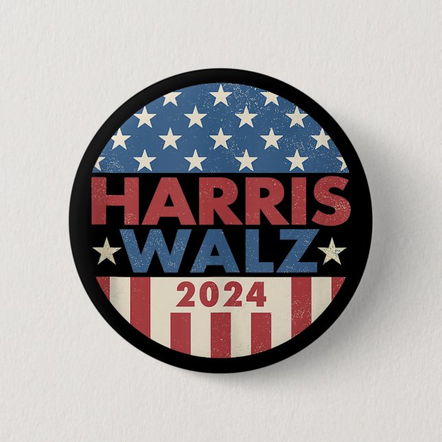 Bóton Redondo 5.08cm Harris Walz 2024 Eleição Kamala Harris Tim Waltz (Frente)