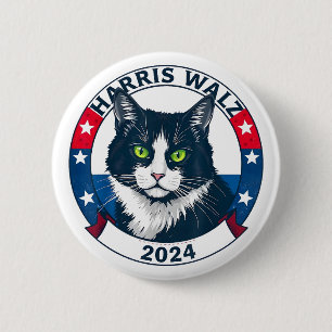 Bóton Redondo 5.08cm Harris Walz 2024 Gato Divertido Eleição Kamala Har