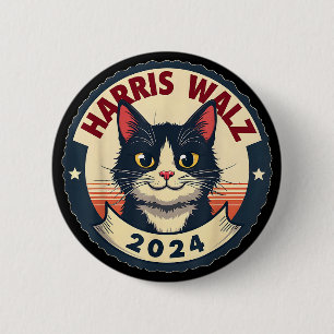 Bóton Redondo 5.08cm Harris Walz 2024 Gato Divertido Eleição Kamala Har