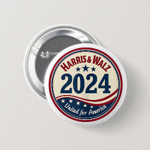 Bóton Redondo 5.08cm Harris Walz 2024 Kamala Harris Tim Waltz Bandeira 