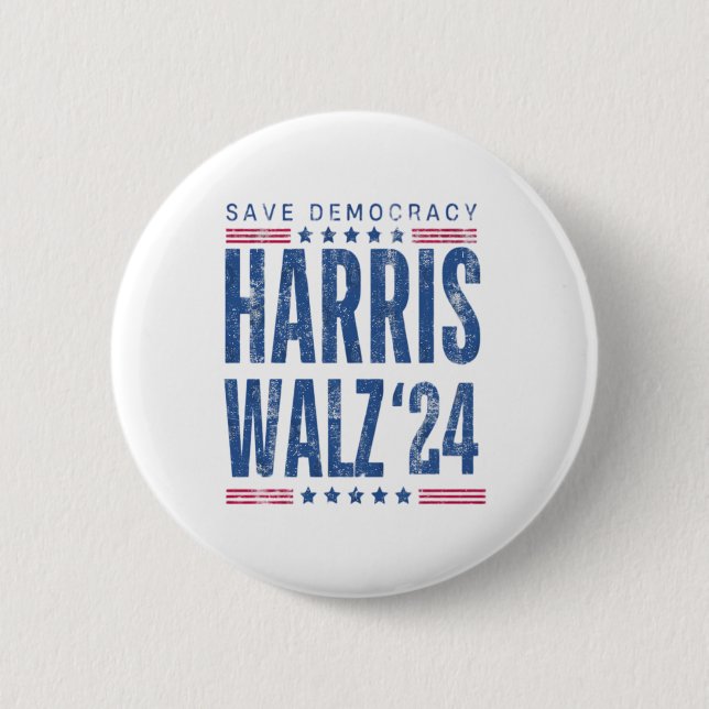 Bóton Redondo 5.08cm Harris Walz 2024 Save Democracy (Frente)