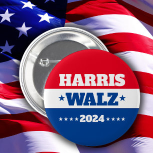 Bóton Redondo 5.08cm Harris Walz   Tim Walz 2024 Campaign Blue Red