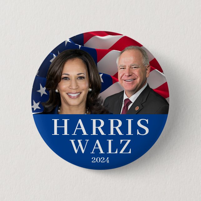 Bóton Redondo 5.08cm Harris Wlaz 2024 Kamala Harris Tim Walz (Frente)