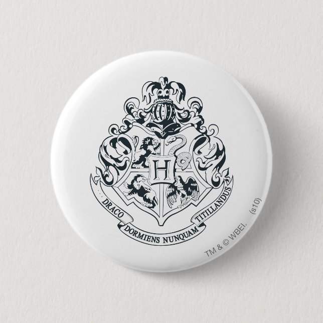 Bóton Redondo 5.08cm Harry Potter | Hogwarts Crest - Black and White (Frente)