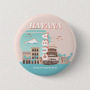 Bóton Redondo 5.08cm Havana Cuba Retro Viagem Art