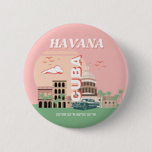 Bóton Redondo 5.08cm Havana Cuba Retro Vintage Art