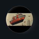 Bóton Redondo 5.08cm Helicóptero Vintage Science Ficise<br><div class="desc">Ilustração vitoriana futurista vitoriana viagem steampunk e imagem de ficção científica de transporte. Uma nave a vapor parecida com o navio de cruzeiro Titanic e voando como um helicóptero sobre edifícios urbanos. Um clássico design de ficção científica de quadrinhos retrô do futuro.</div>