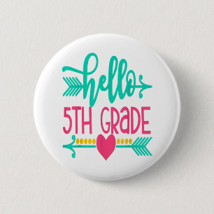 Bóton Redondo 5.08cm Hello 5th Grade Girls Back To School Gift Cute Hea