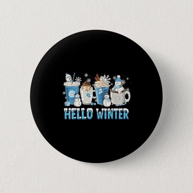 Bóton Redondo 5.08cm Hello Winter Sweet Cozy Coffee Lovers Snowman Chri (Frente)