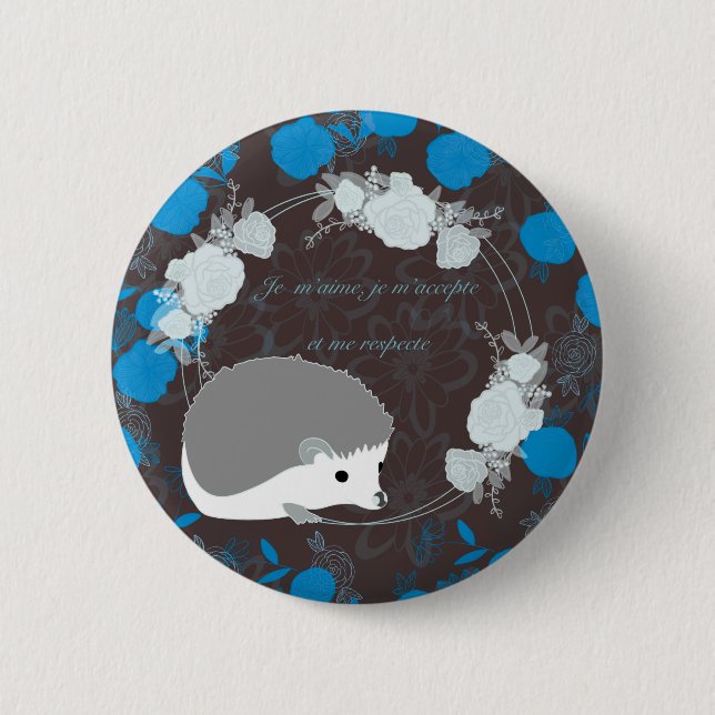 Bóton Redondo 5.08cm hérisson, fleur de vie, bleu, mandala, zen, chakra (Frente)