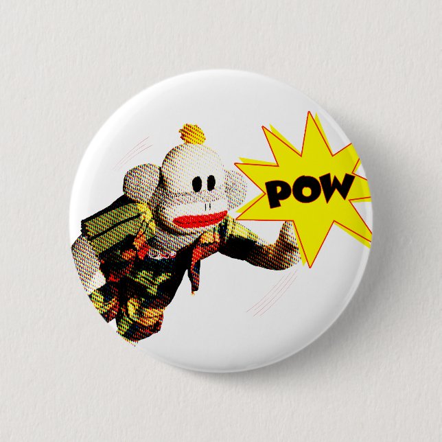 Bóton Redondo 5.08cm Herói super de SockMonkey (Frente)