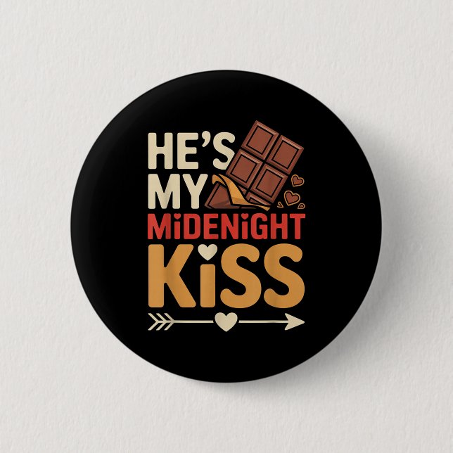 Bóton Redondo 5.08cm Hes My Midnight Kiss Happy New Year Matching Coupl (Frente)