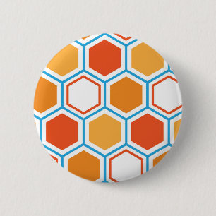 Bóton Redondo 5.08cm Hexágono em laranja, azul e branco