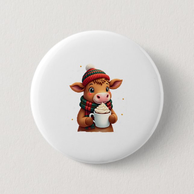 Bóton Redondo 5.08cm Highland Cow Brushstroke Christmas T-Shirt (4) (Frente)