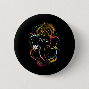 Bóton Redondo 5.08cm Hindu Ganesha Puja Elefante Deus Índia Meditação Y