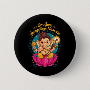 Bóton Redondo 5.08cm Hindu Ganesha Puja Elefante Deus Índia Meditação Y