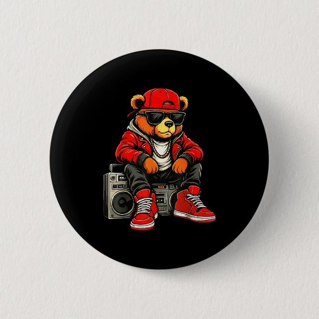 Bóton Redondo 5.08cm Hip Hop Teddy Bear Rap Music  (Frente)