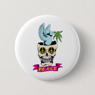 Bóton Redondo 5.08cm hippie retro pacificação arte vetorial do crâni