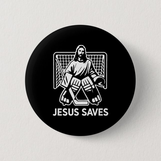 Bóton Redondo 5.08cm Hockey Goalie Goalkeeper Jesus Saves Christian Hoc (Frente)