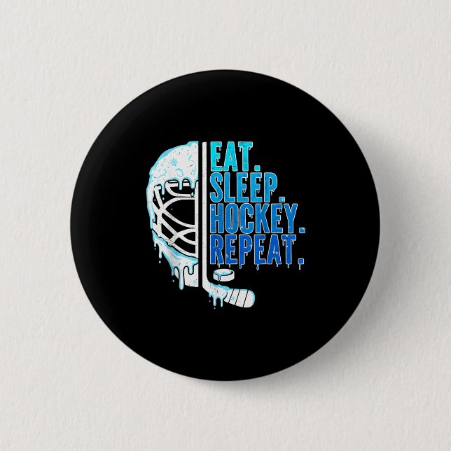 Bóton Redondo 5.08cm Hockey Ice Cream Drip Eat Sleep Hockey Repeat Boys (Frente)