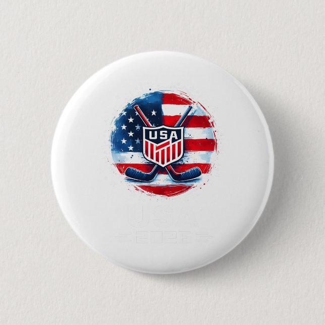 Bóton Redondo 5.08cm Hockey Usa Go Usa Team Usa Flag 2026 Hockey  (Frente)