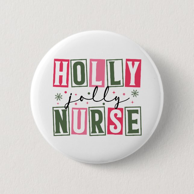 Bóton Redondo 5.08cm Holly Jolly Nurse Button (Frente)