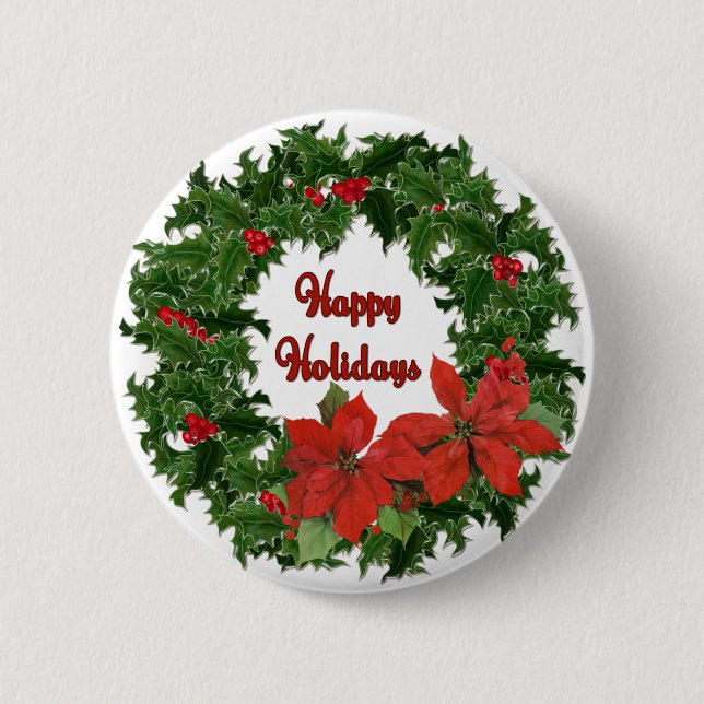 Bóton Redondo 5.08cm Holly Wreath Traditions (Frente)