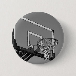 Bóton Redondo 5.08cm Hoop de basquete preto e branco