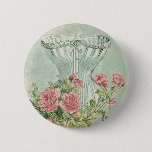 Bóton Redondo 5.08cm Hortelã romântica dos rosas do rosa do vintage d