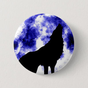 Bóton Redondo 5.08cm Howling Wolf na Lua