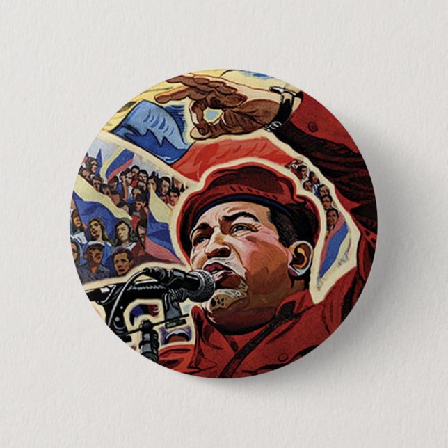 Bóton Redondo 5.08cm Hugo Chavez - Estilo da Revolução dos Cartões (Frente)