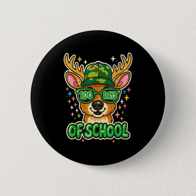 Bóton Redondo 5.08cm Hugvyn 100 Days Of School Deer Hunting Boys Camo B (Frente)