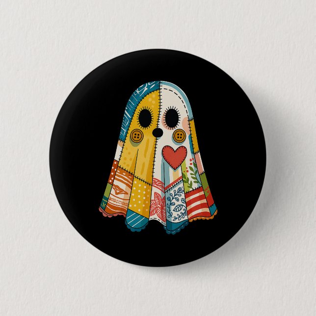 Bóton Redondo 5.08cm Hugvyn Halloween Patchwork Ghost Spooky Quilt Ghos (Frente)