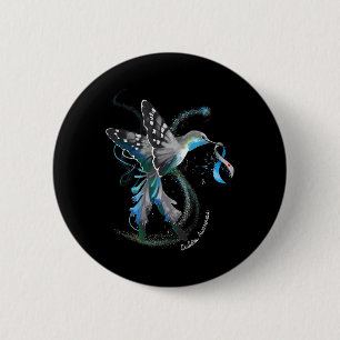 Bóton Redondo 5.08cm Hummingbird Holding Cinza Azul Fita T1d Diabetes