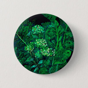 Bóton Redondo 5.08cm Hydrangea e Horseradish Floral Art Preto e Verde