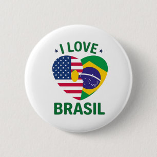 Bóton Redondo 5.08cm I Love Brasil USA Flag Heart