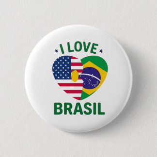 Bóton Redondo 5.08cm I Love Brasil USA Flag Heart